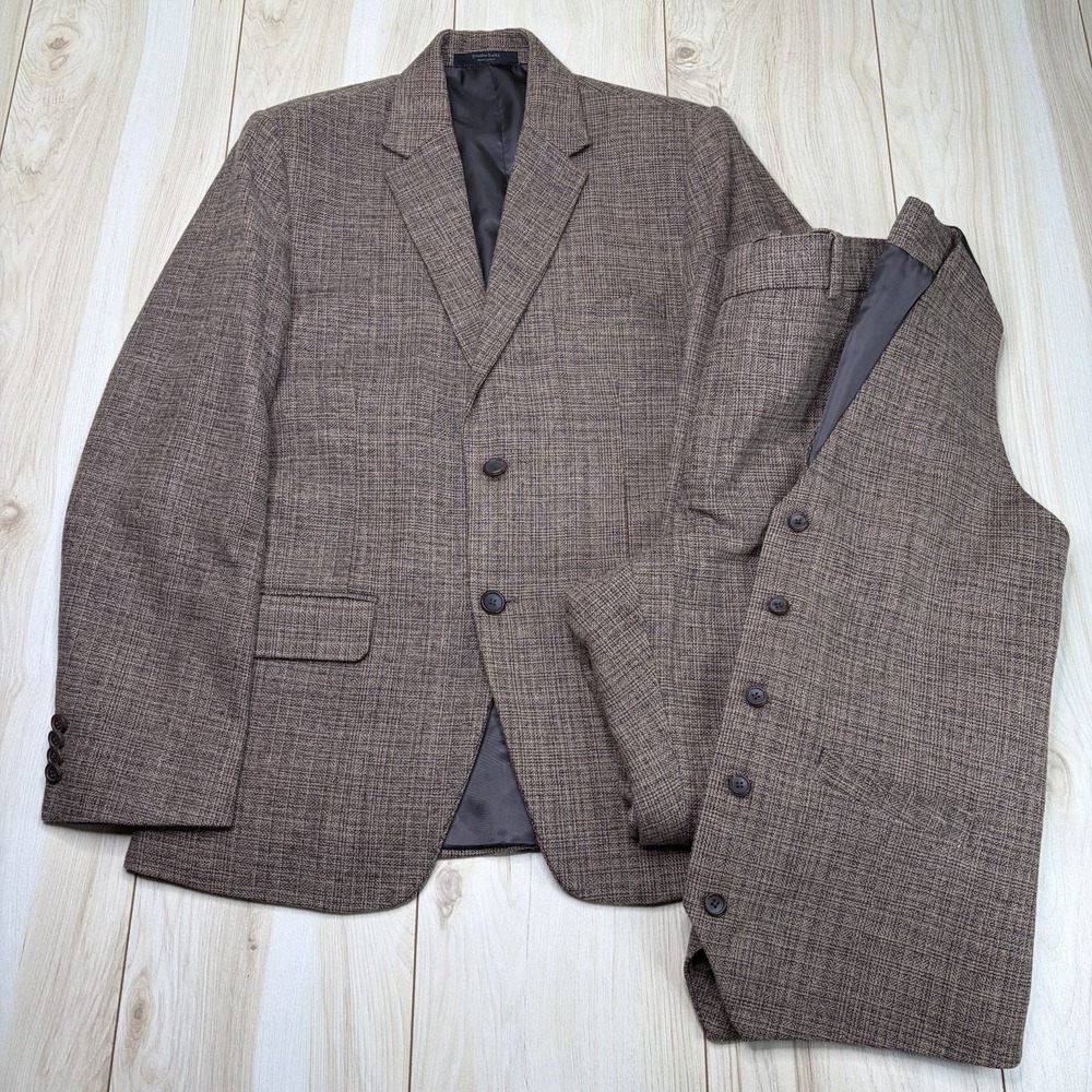 Studiosuits Mini-Tweed Cross Weave Wool 3-Pc Suit Mens Size 38S Slim 32x28 Brown
